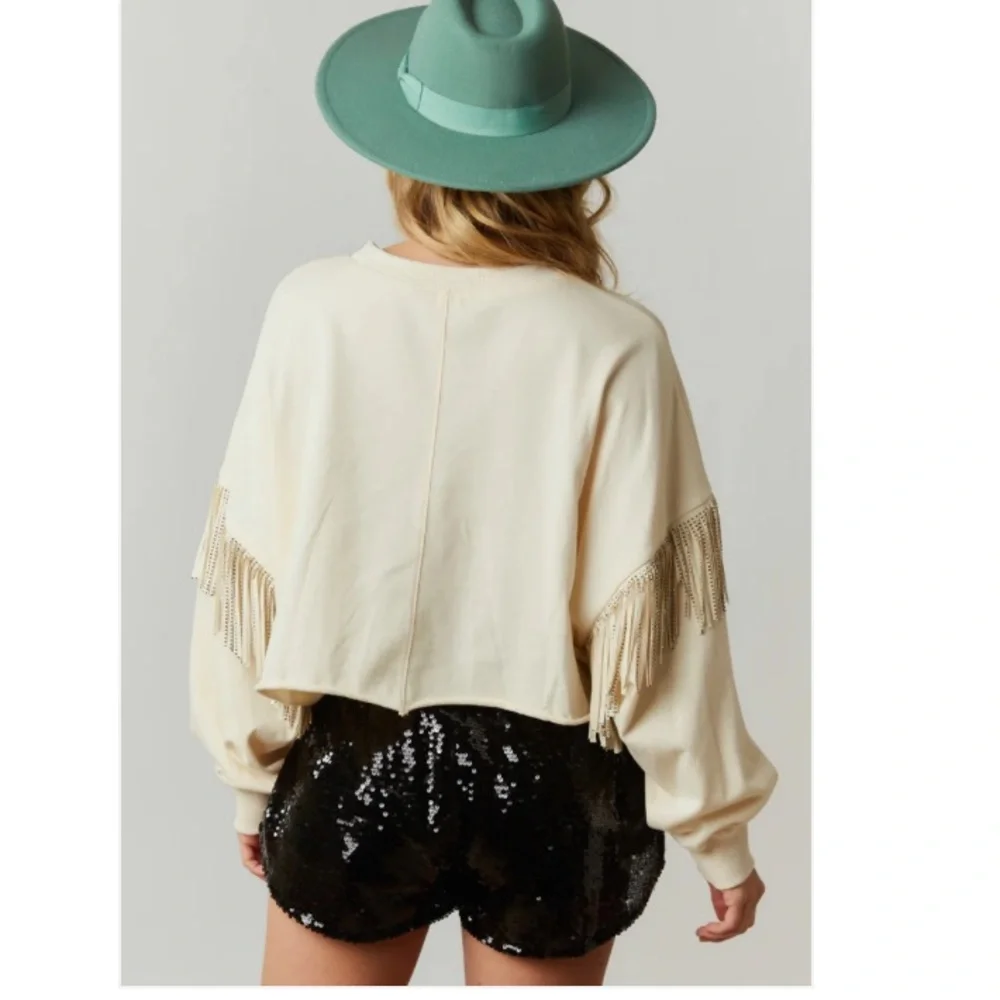 Boot Kickin' Sequin Fringe Crop Sweatshirt